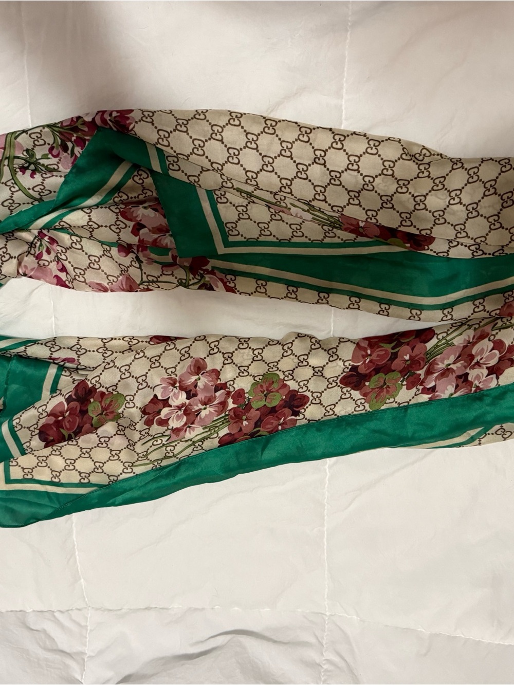 Gucci Floral Monogram Silk Scarf in Green Trim - Picture 3 of 7